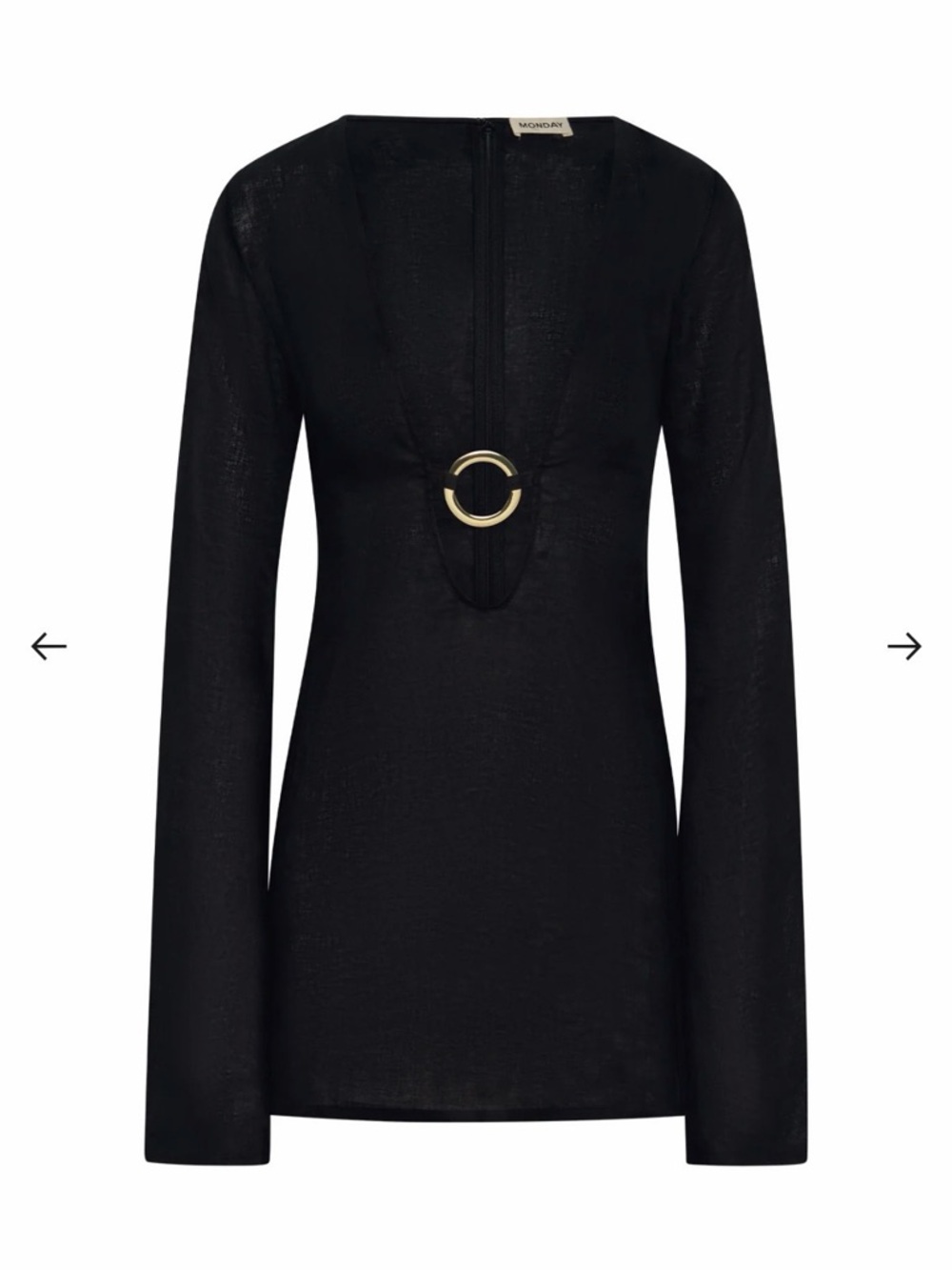 Monday Swimwear Black Mini Dress with Gold Ring Detail